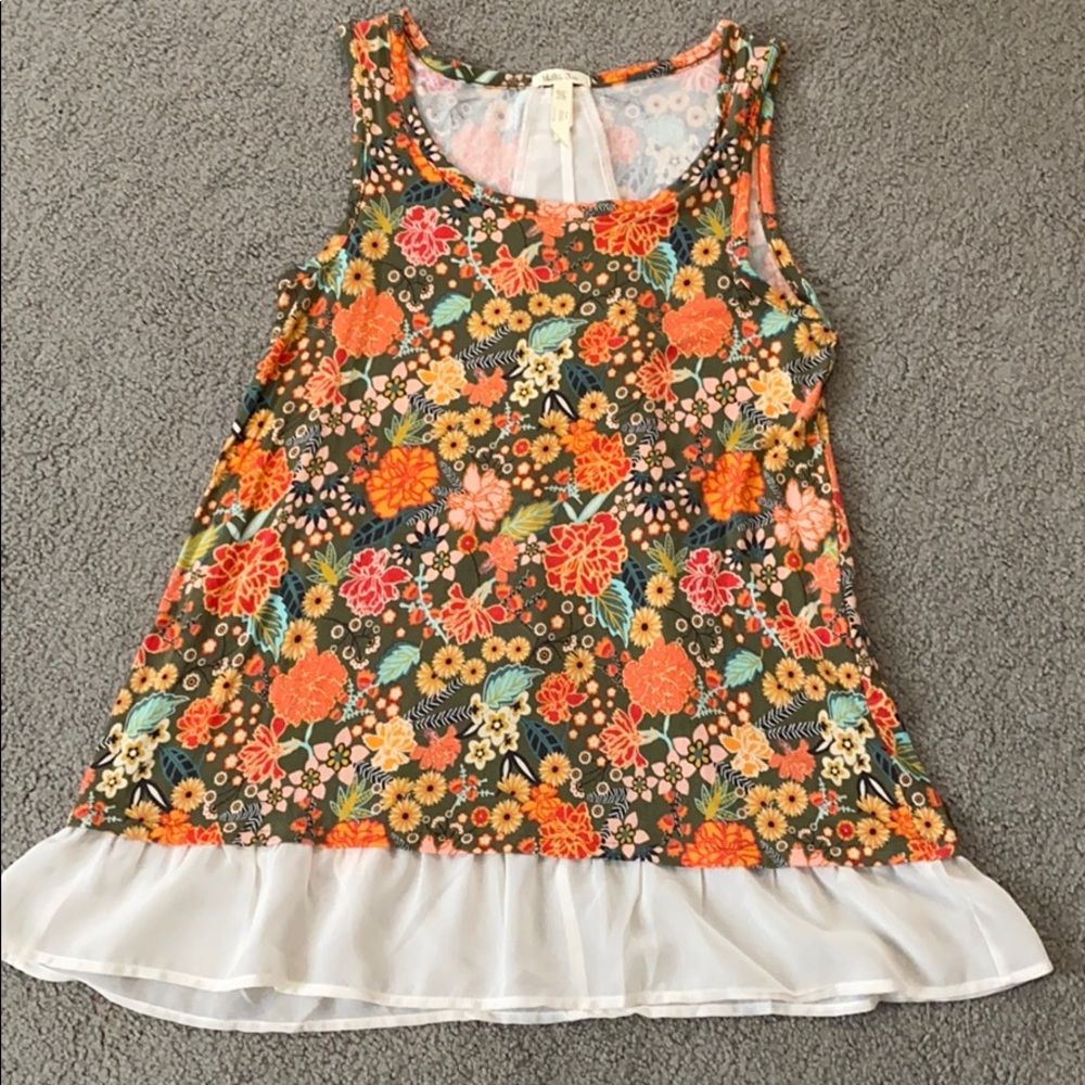 Floral tank top with sheer ruffled back